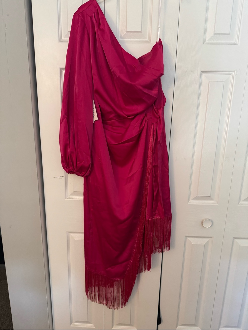 ELOQUII Bold Pink One Shoulder Faux Wrap Dress